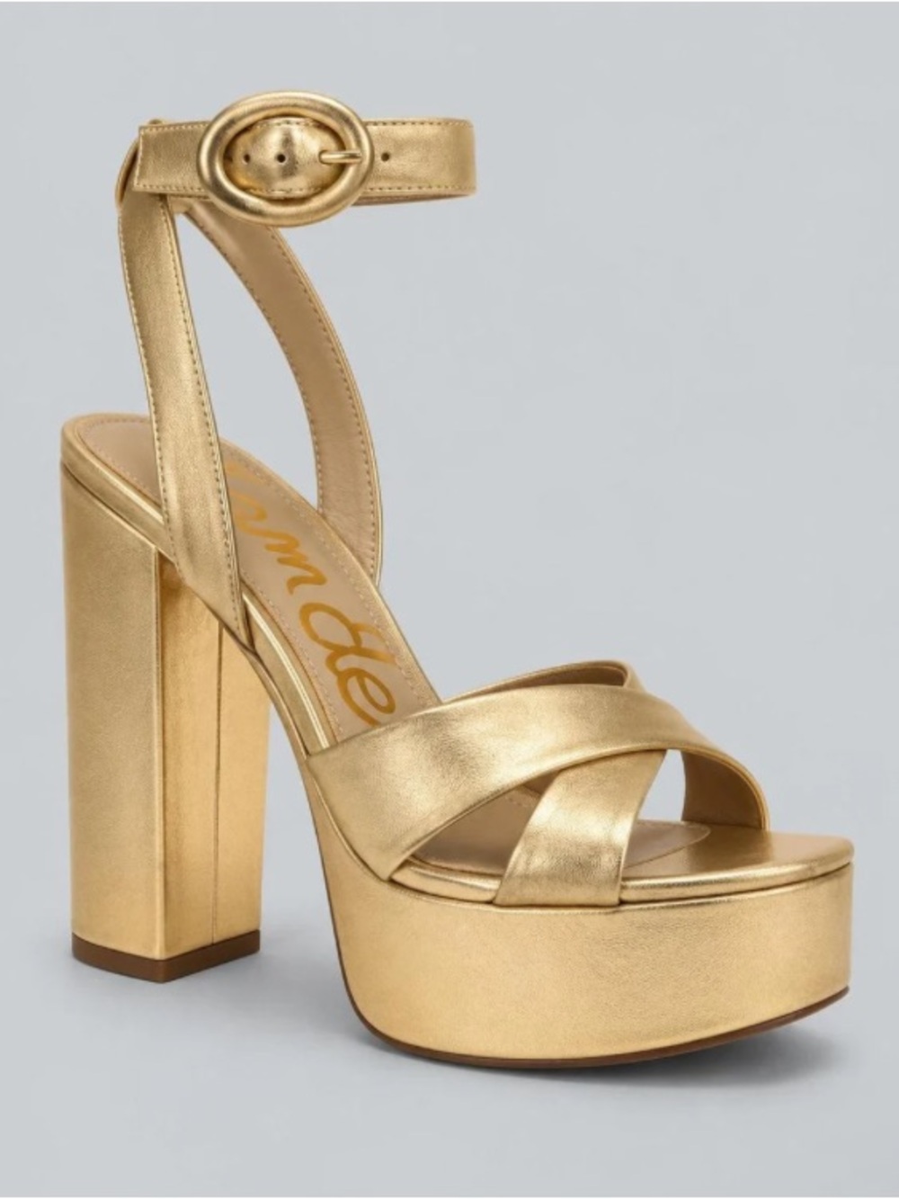 Sam Edelman Metallic Gold Platform Block Heel Sandals with Ankle Strap
